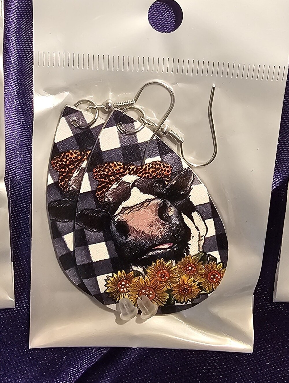 Farmhouse Faux Leather Earrings Bundle Chicken Cow Bunny Western Cute - Picture 3 of 4